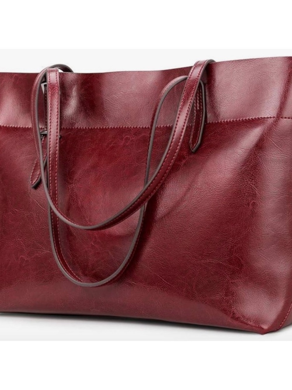 Women's Burgundy Leather Tote Bag - Classic Carryall